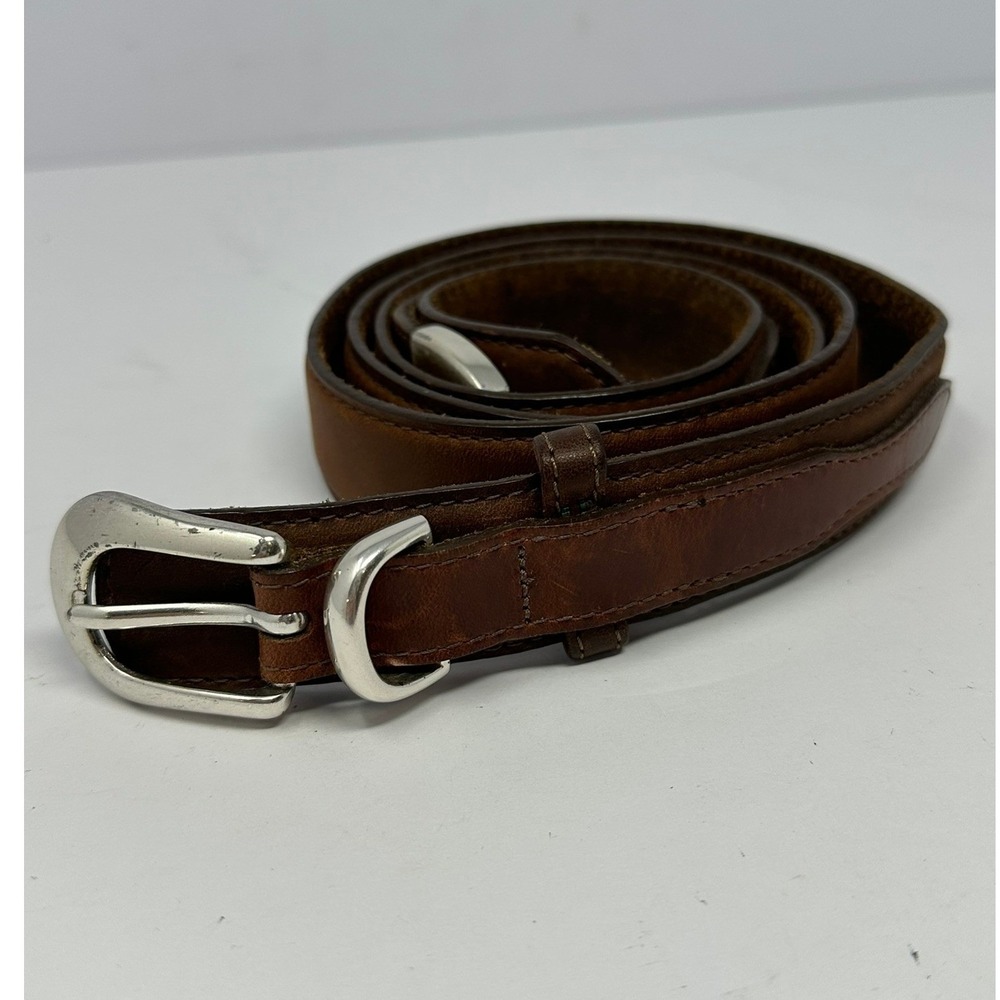 Orvis Mens Brown Leather Western Belt Silver Buckle Tip Made in USA 44 5591